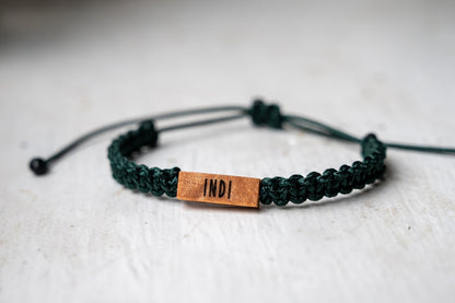 Personalizable Maple Wood Adjustable Bracelet | Macrame Hand Knotted Paracord | Reclaimed Wood | Custom Wood Burned Date/Initial/Name/Word