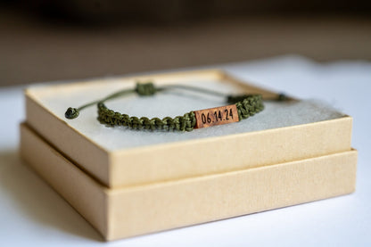 Personalizable Maple Wood Adjustable Bracelet | Macrame Hand Knotted Paracord | Reclaimed Wood | Custom Wood Burned Date/Initial/Name/Word