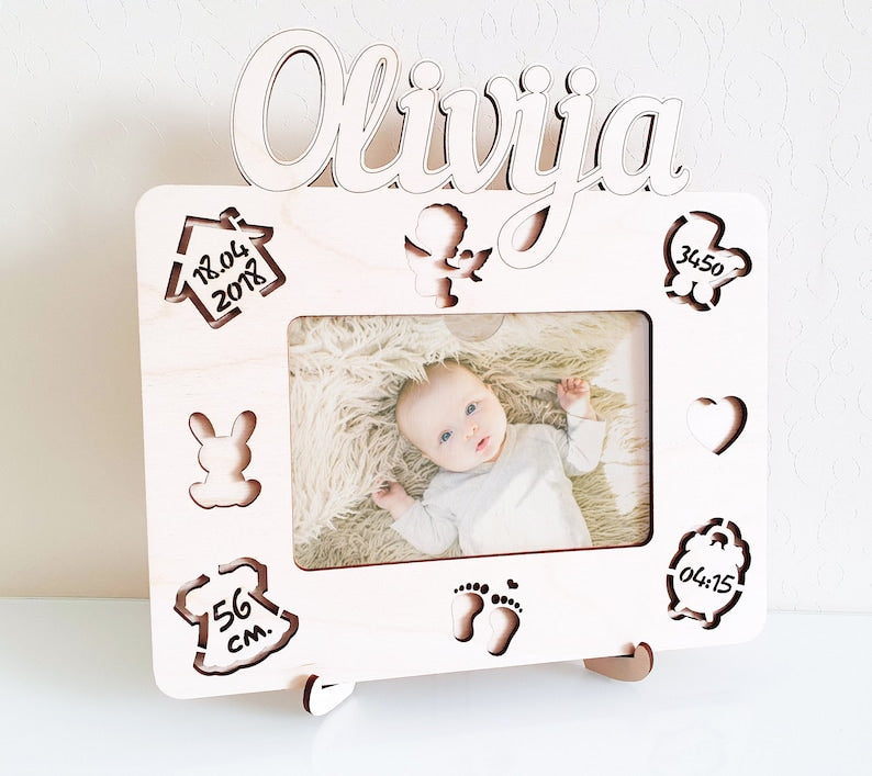 Baby first picture frame, Baby stats, Birth announcement, Baby photo frame, Personalized Nursery Picture Frame