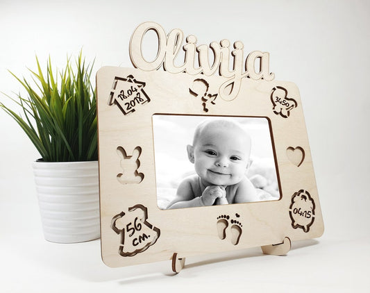 Baby first picture frame, Baby stats, Birth announcement, Baby photo frame, Personalized Nursery Picture Frame