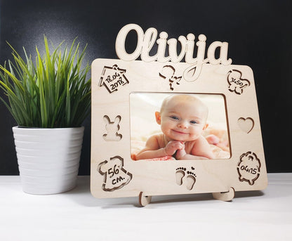 Baby first picture frame, Baby stats, Birth announcement, Baby photo frame, Personalized Nursery Picture Frame