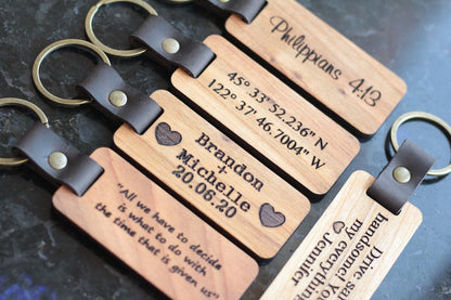 Personalized Wooden Keychain, Custom Wood Key chain,Coordinates key chain longitude latitude keychain,Best Gift