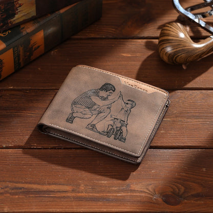 Personalized Picture Mens Wallet, Custom Engraved Photo Leather Wallet, Memory Anniversary Gifts for Dad,for Husband, Birthday Gifts for Him