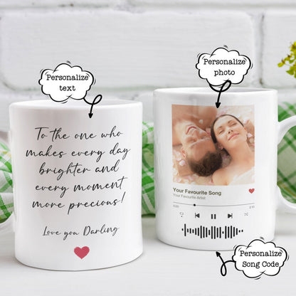 Custom Music Photo Mug, Perfect Anniversary Gift, Personalized Coffee Tea Cup, Favorite Song Artist Mug With Scan QR Code, Custom Name