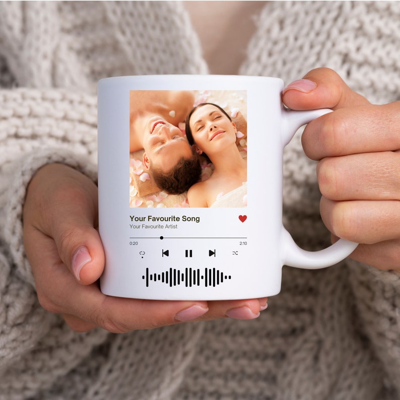 Custom Music Photo Mug, Perfect Anniversary Gift, Personalized Coffee Tea Cup, Favorite Song Artist Mug With Scan QR Code, Custom Name