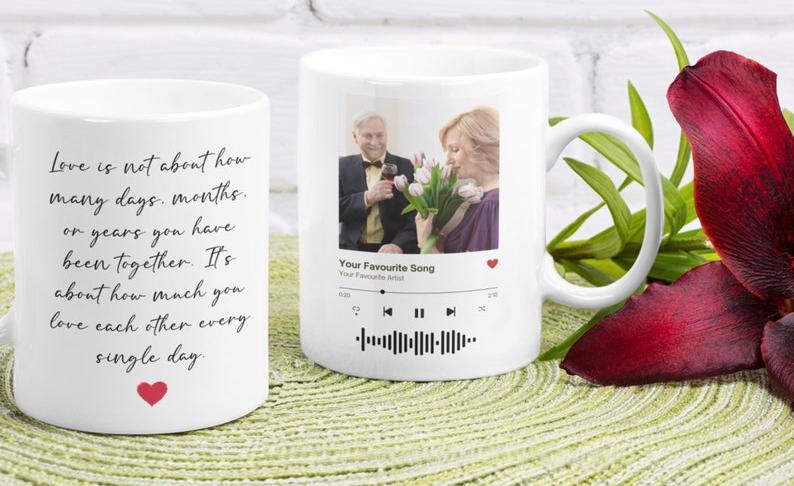 Custom Music Photo Mug, Perfect Anniversary Gift, Personalized Coffee Tea Cup, Favorite Song Artist Mug With Scan QR Code, Custom Name