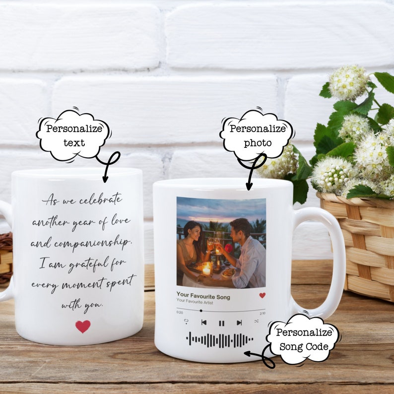 Custom Music Photo Mug, Perfect Anniversary Gift, Personalized Coffee Tea Cup, Favorite Song Artist Mug With Scan QR Code, Custom Name