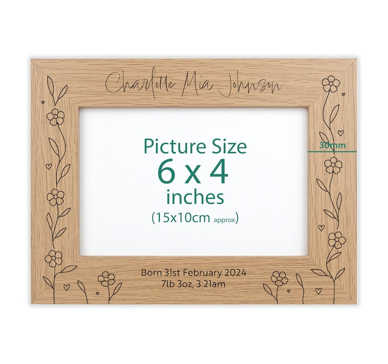 Personalised wood engraved photo frame