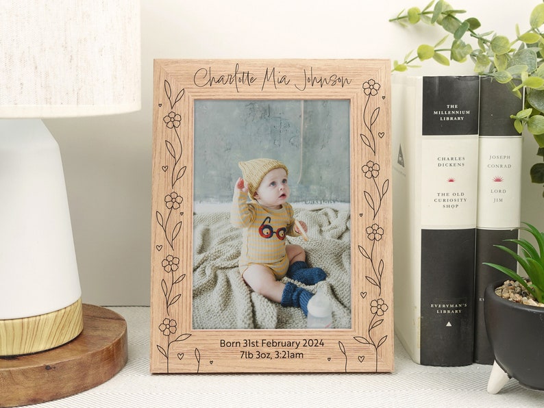 Personalised wood engraved photo frame