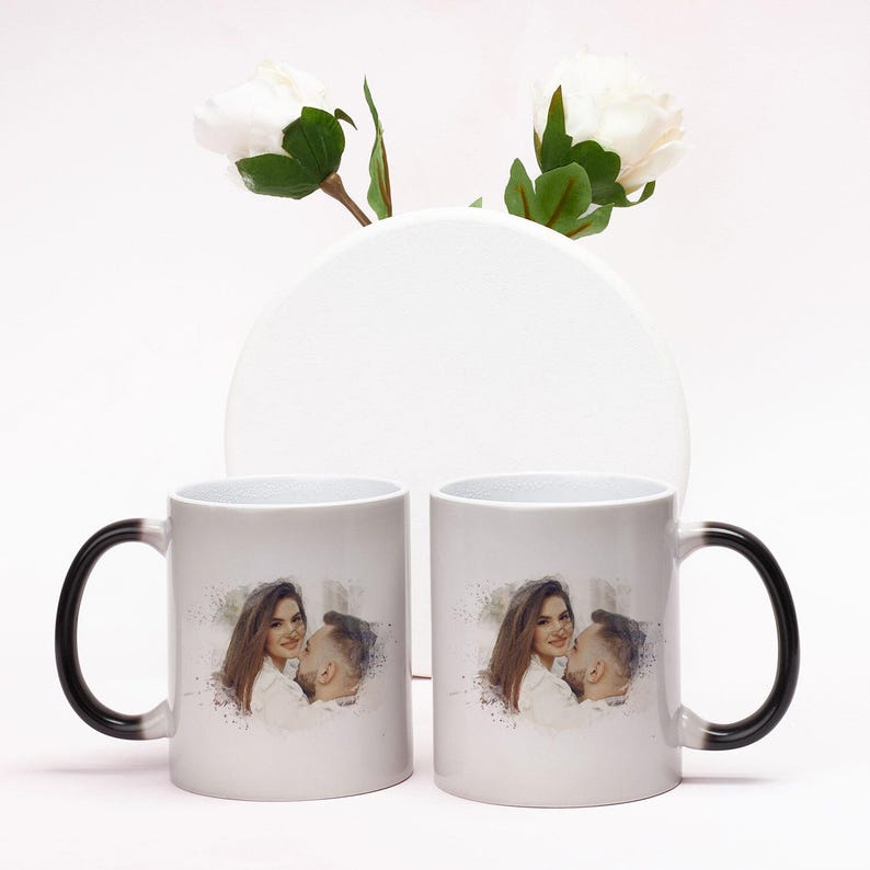 Watercolor Effect Magic Mug, Personalized Photo Coffee Cups, Funny Mugs as Engagement Gifts, Boyfriend Christmas Pet Memorial Gift