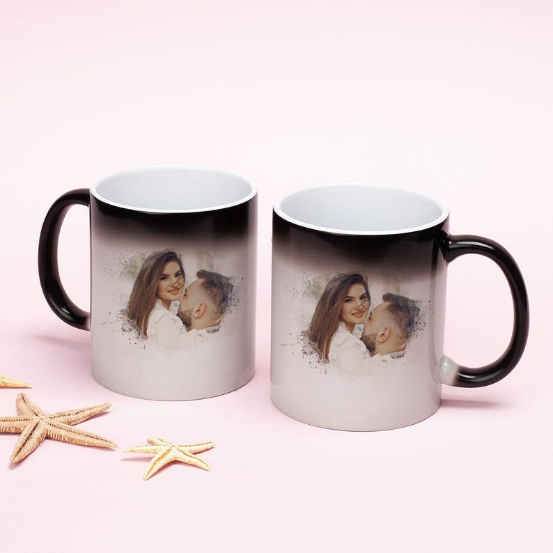 Watercolor Effect Magic Mug, Personalized Photo Coffee Cups, Funny Mugs as Engagement Gifts, Boyfriend Christmas Pet Memorial Gift