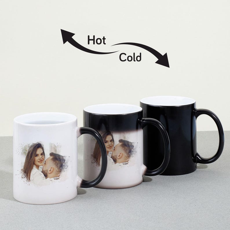 Watercolor Effect Magic Mug, Personalized Photo Coffee Cups, Funny Mugs as Engagement Gifts, Boyfriend Christmas Pet Memorial Gift