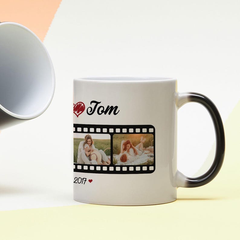 Filmstrip Photo Gift Magic Mug, Personalized Photo Coffee Cup, Gift for Couples, Mom Dad Boyfriend Husband Christmas Gift for Coffee Lovers