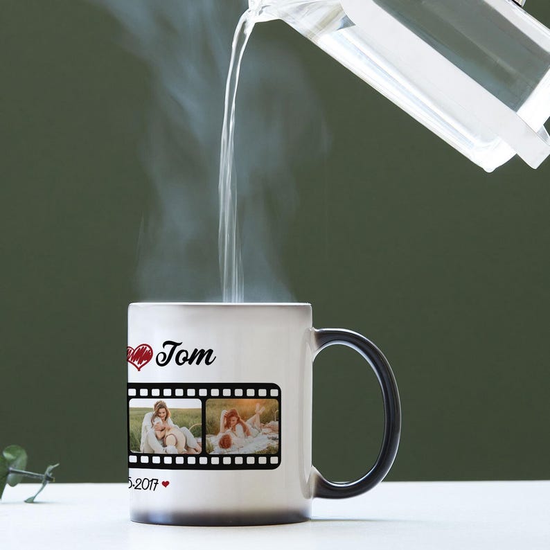 Filmstrip Photo Gift Magic Mug, Personalized Photo Coffee Cup, Gift for Couples, Mom Dad Boyfriend Husband Christmas Gift for Coffee Lovers