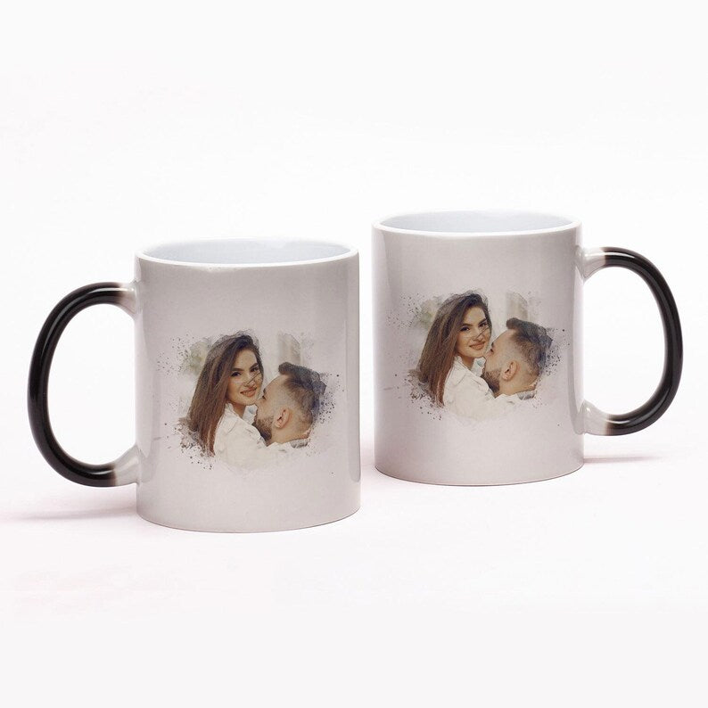 Watercolor Effect Magic Mug, Personalized Photo Coffee Cups, Funny Mugs as Engagement Gifts, Boyfriend Christmas Pet Memorial Gift