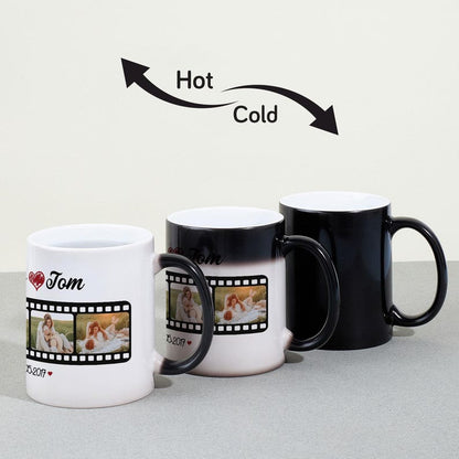 Filmstrip Photo Gift Magic Mug, Personalized Photo Coffee Cup, Gift for Couples, Mom Dad Boyfriend Husband Christmas Gift for Coffee Lovers